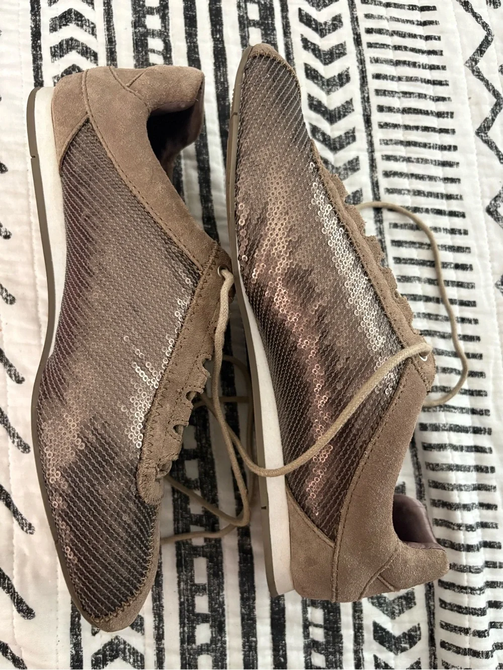Coach Hope Suede-Sequined Sneakers in an ash brown or taupe colorway